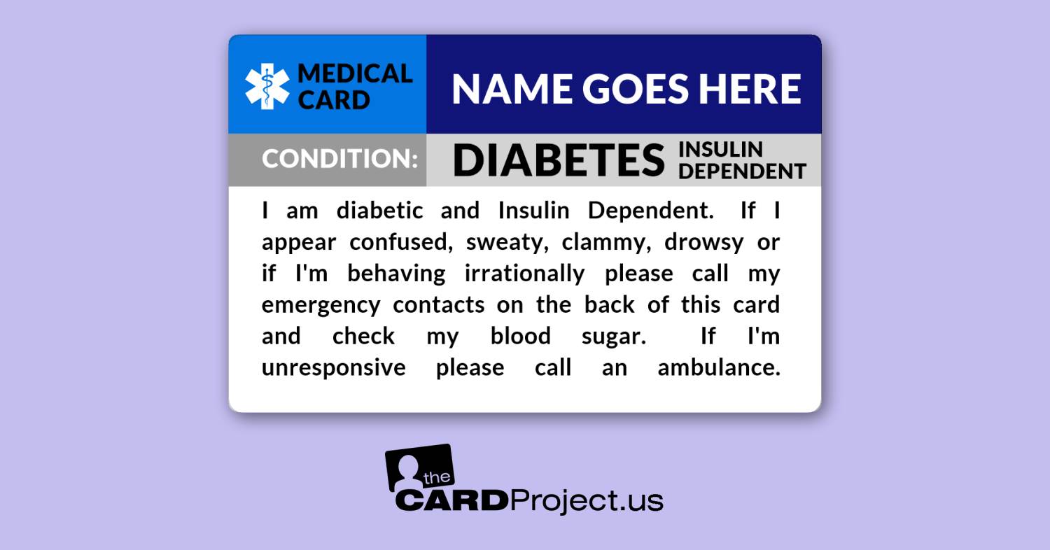 Diabetes Insulin Dependent Medical ID Card (FRONT)